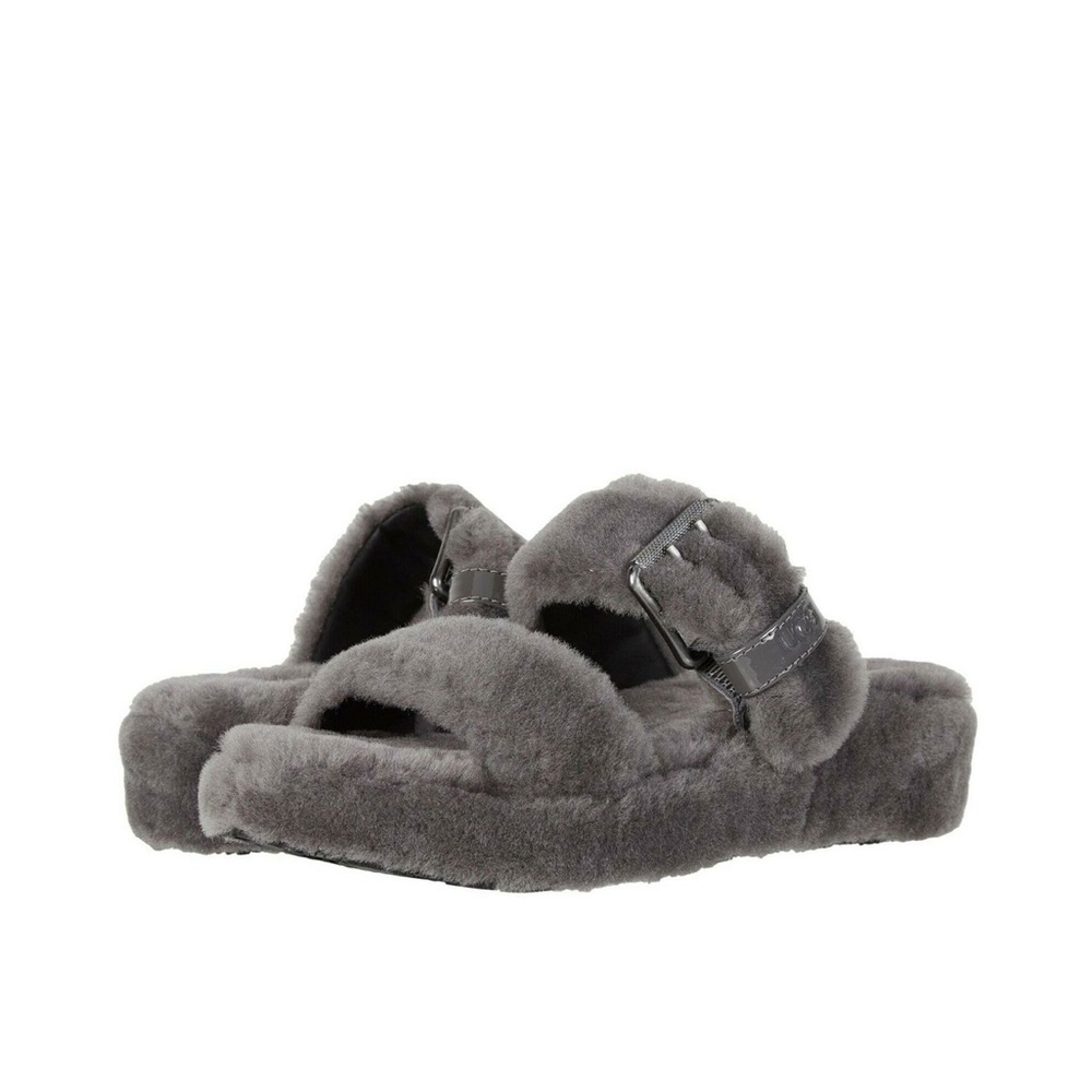 UGG gray sheepskin slipper slide sandals